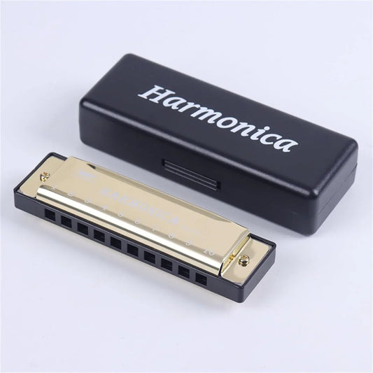 10 Hole Diatonic Harmonica Beginner Instrument - Gold, Key of C - Gomix Brands Outlet