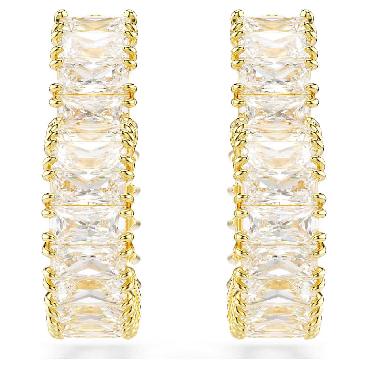 Elegant Swarovski Matrix Small Heart Hoop Earrings, Baguette White Gold-Tone Plated
