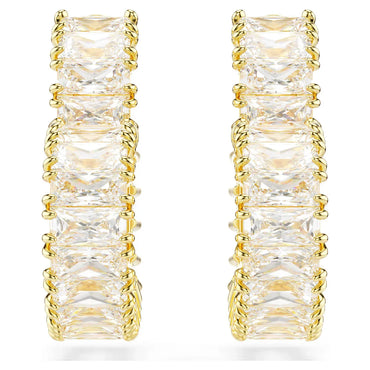 Elegant Swarovski Matrix Small Heart Hoop Earrings, Baguette White Gold-Tone Plated - Gomix Brands Outlet