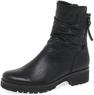 Gabor Zola Black Leather Biker Ankle Boots with Cushioned Sole