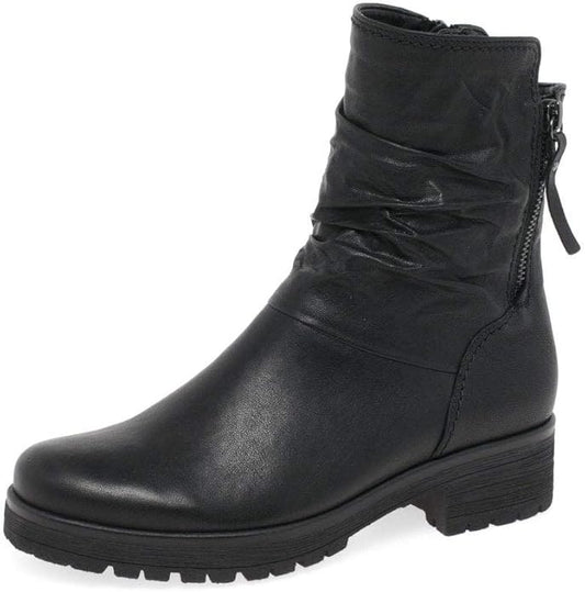 Gabor Zola Black Leather Biker Ankle Boots with Cushioned Sole