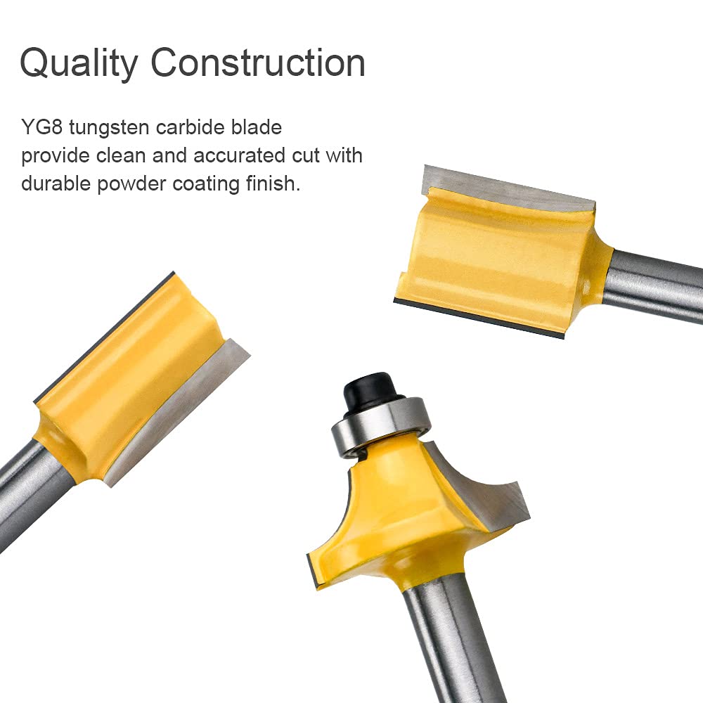 15-Piece Carbide Tipped Router Bit Set for Woodworking: Precision 1/4-inch Shank Tools