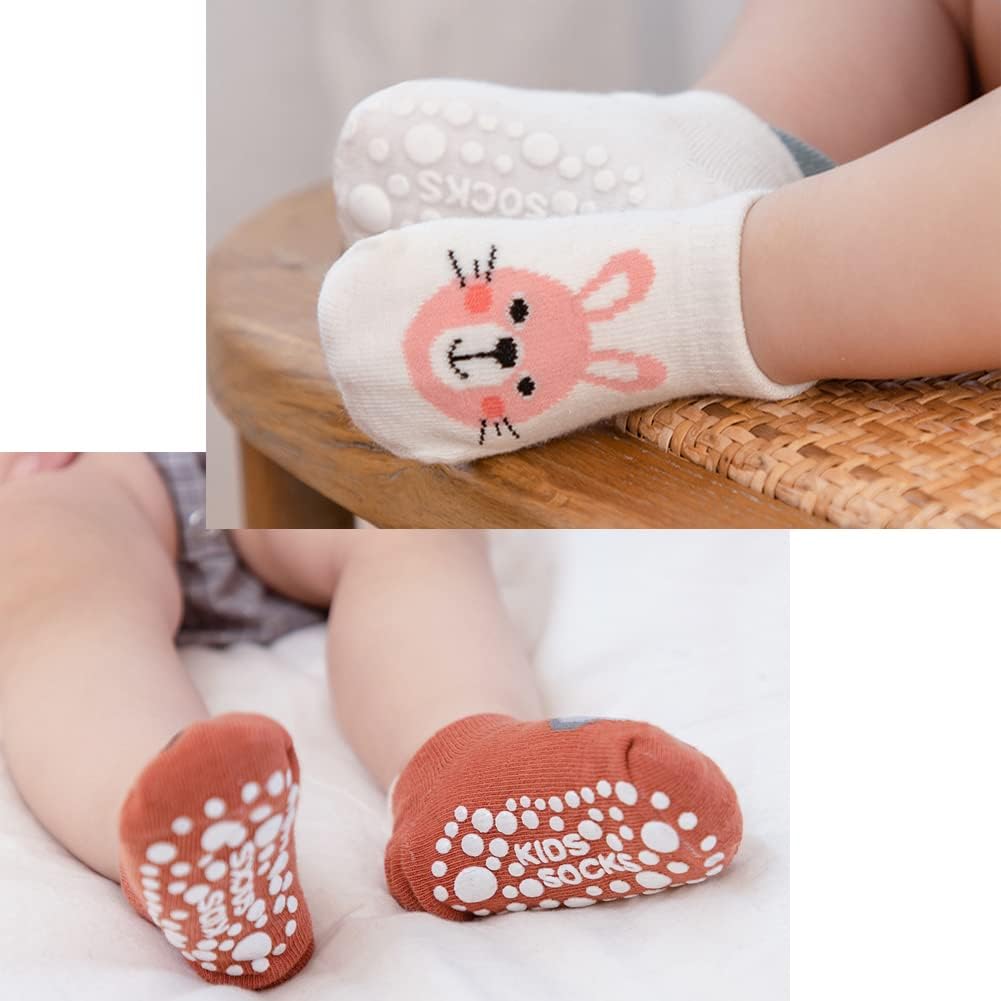 Cute Gripper Baby Socks – 5 Pair Cartoon Animal Ankle