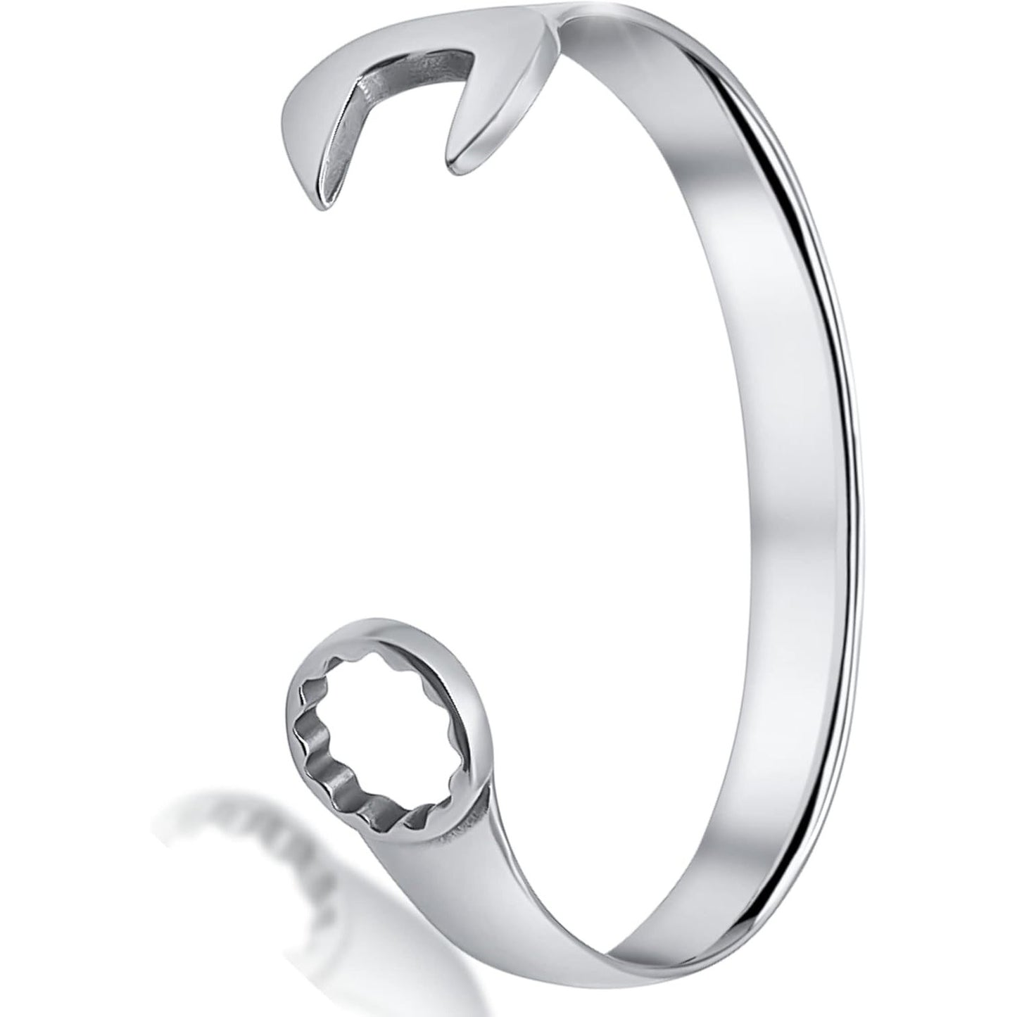 Men's Silver Spanner Bangle Bracelet: Unique Biker Vintage Tool Design