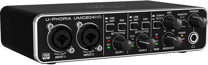 Behringer UMC204HD 2x4 USB Audio/MIDI Interface with Midas Preamps