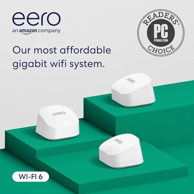 eero 6+ Mesh WiFi System – 3‑Pack Gigabit Speed, 4,500 sq ft Coverage