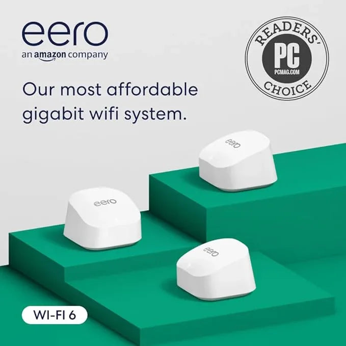 eero 6+ Mesh WiFi System – 3‑Pack Gigabit Speed, 4,500 sq ft Coverage - Gomix Brands Outlet