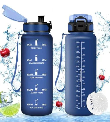 HoneyHolly 1.5L BPA-Free Frosted Navy Blue Water Bottle with Straw for Fitness & Outdoor - Gomix Brands Outlet