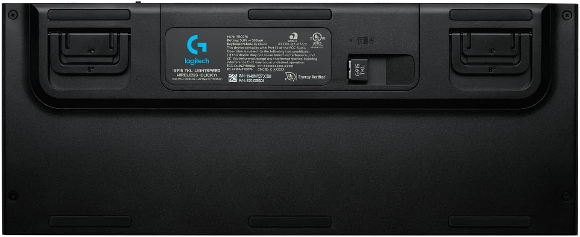 Back view of a Logitech product with branding and technical labels.