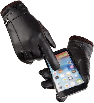 Haitpant Men's Luxury PU Leather Winter Driving Gloves