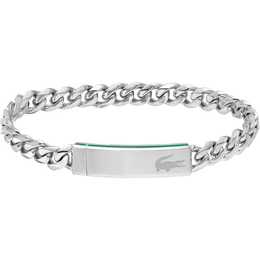 Lacoste Baseline Men's Stainless Steel Link Bracelet with Signature Green Stripe