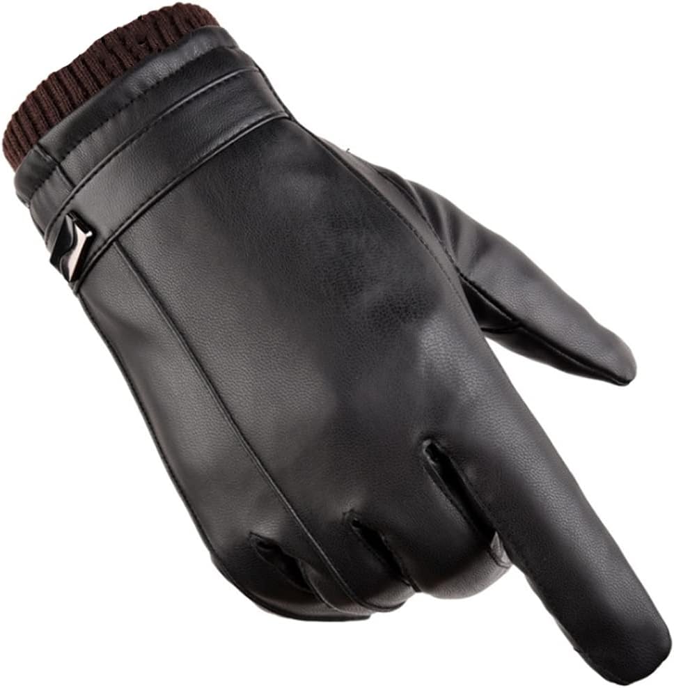 Haitpant Men's Luxury PU Leather Winter Driving Gloves