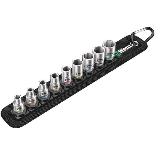 Wera Zyklop Belt 4 Socket Set 1/4‑Inch Drive, 9‑Piece