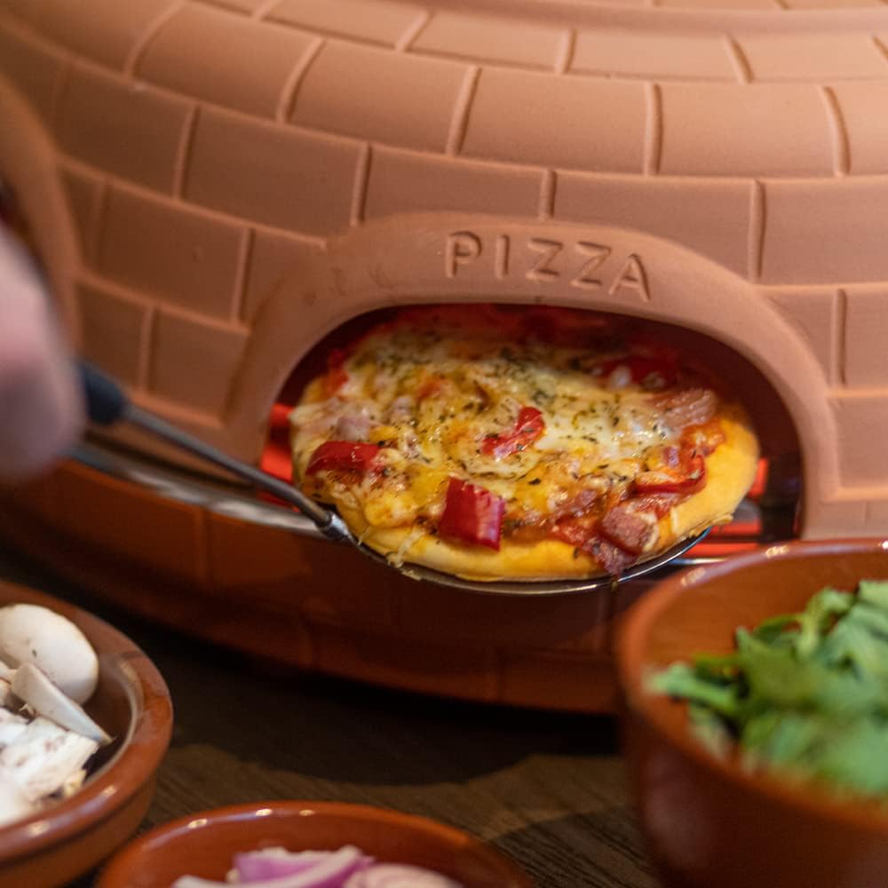 BluMill Electric Pizza Oven with Clay Dome for Even Heat, Spatula, Dough Pan