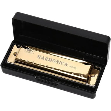 10 Hole Diatonic Harmonica Beginner Instrument - Gold, Key of C - Gomix Brands Outlet