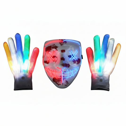 LED Halloween Mask with Glow Gloves for Adult Cosplay
