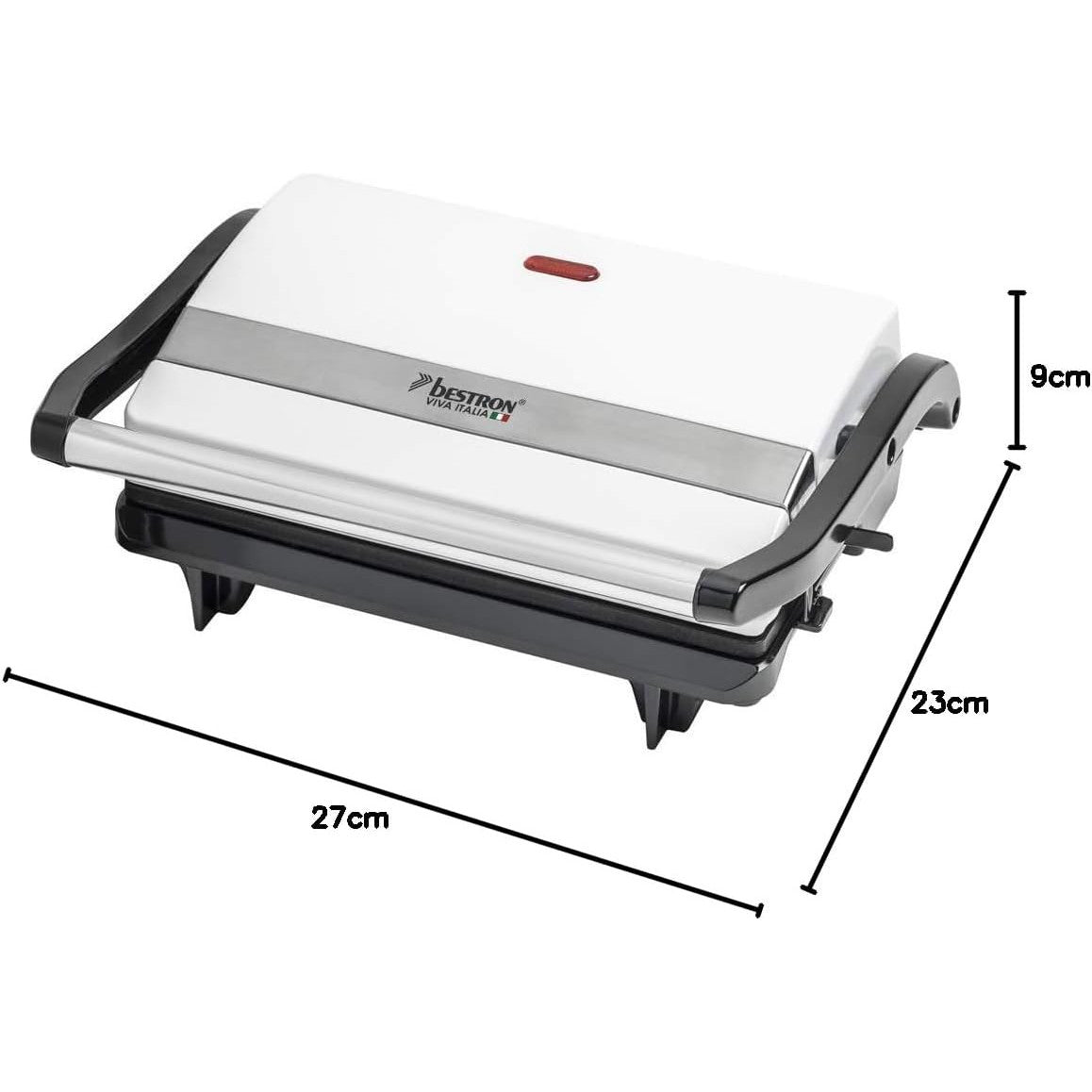 Bestron Contact Grill with Crumb Tray, 700W Panini & Sandwich Maker - White