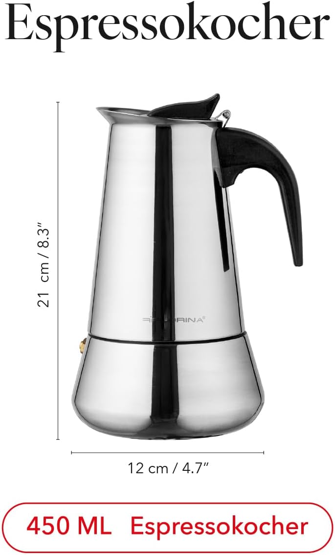 Florina 9‑Cup Stainless Steel Espresso Maker for Induction Hobs
