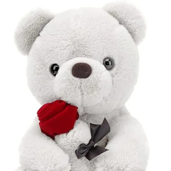 Cuddly Fouvin Teddy Bear Plush with Red Rose - Soft Stuffed Toy Gift - Gomix Brands Outlet