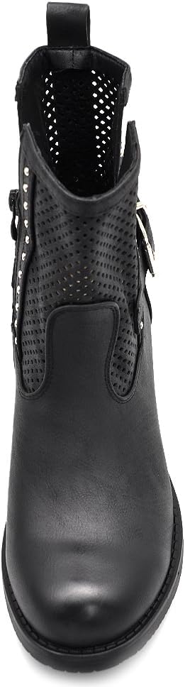 IF Women's Perforated Motorcycle Boots with Buckle Detail