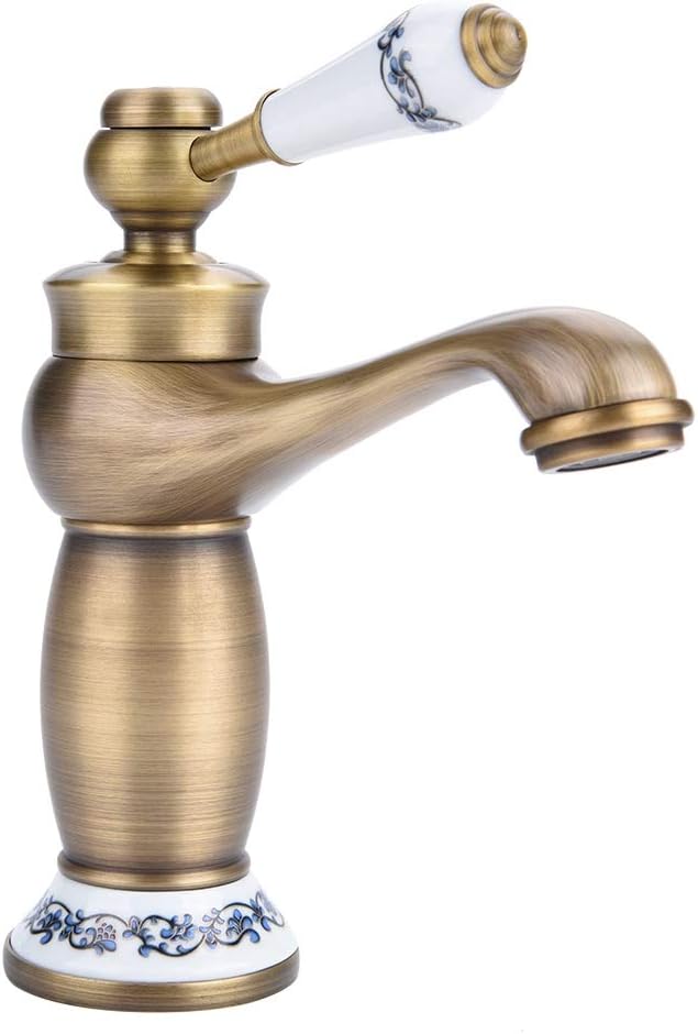 Fdit Antique Brass Ceramic Bathroom Faucet with Long Neck