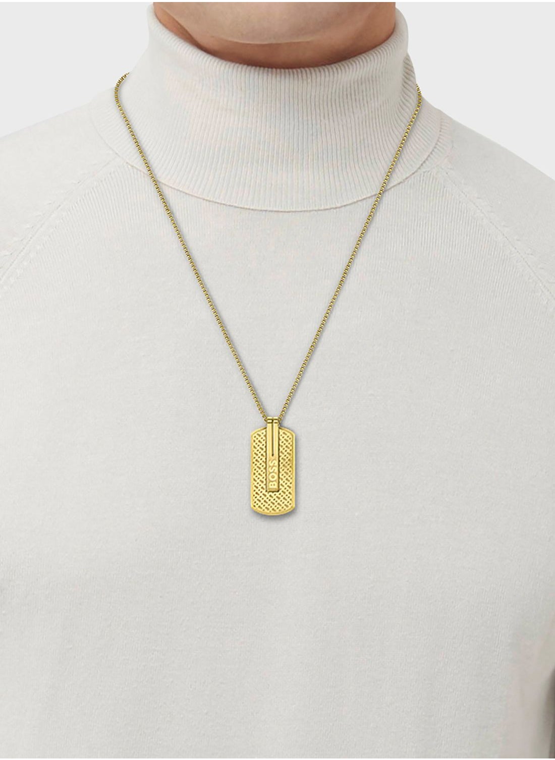 Elegant Luxury Gold-Plated BOSS Men's Statement Dogtag Necklace Accessory
