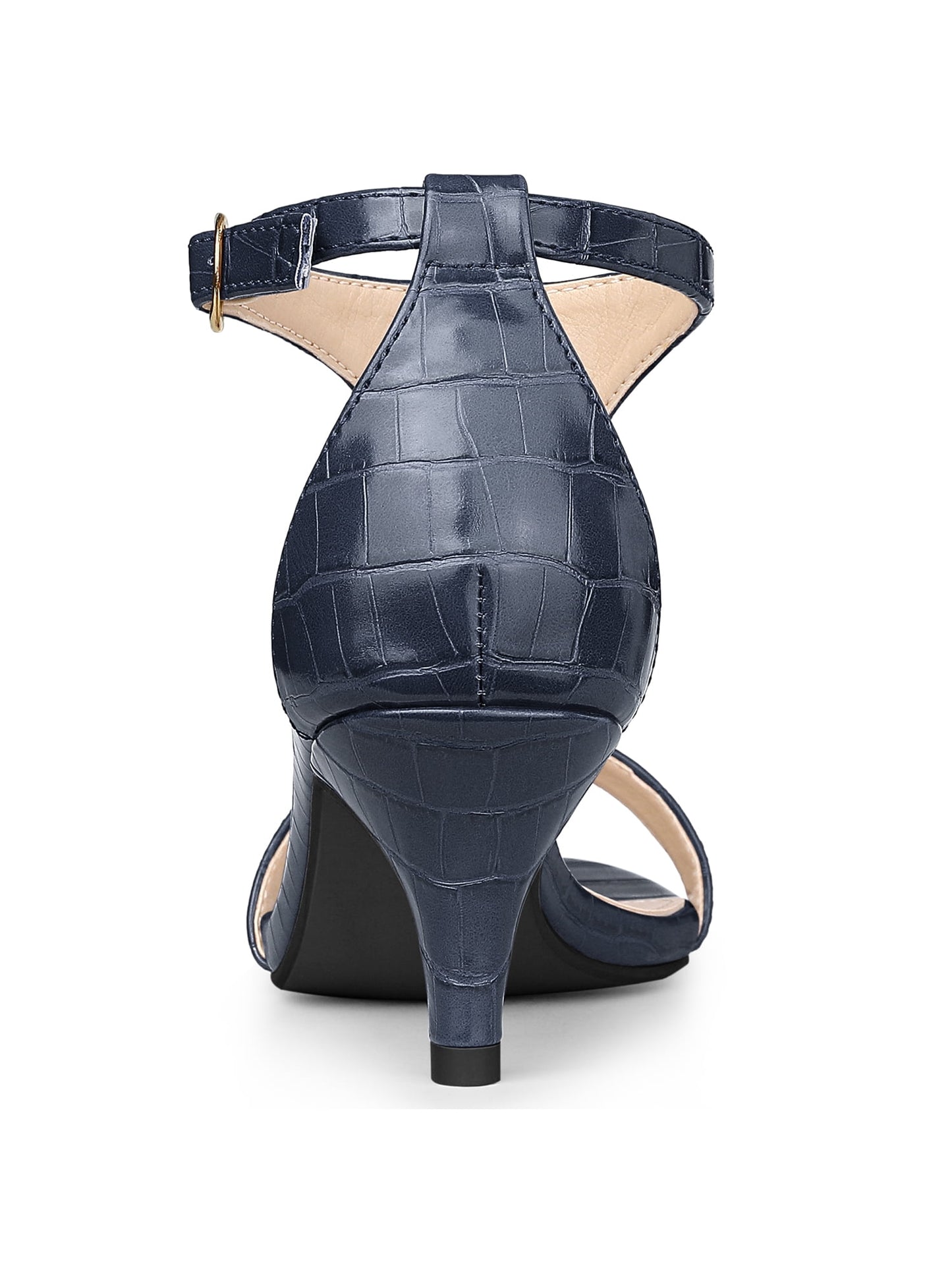 Allegra K Women's Embossed Kitten Heel T‑Strap Sandals