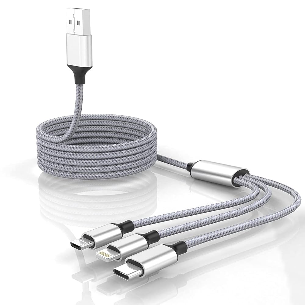 HanCenDa 1-Pack 6ft Nylon Braided 3-in-1 USB Charging Cable