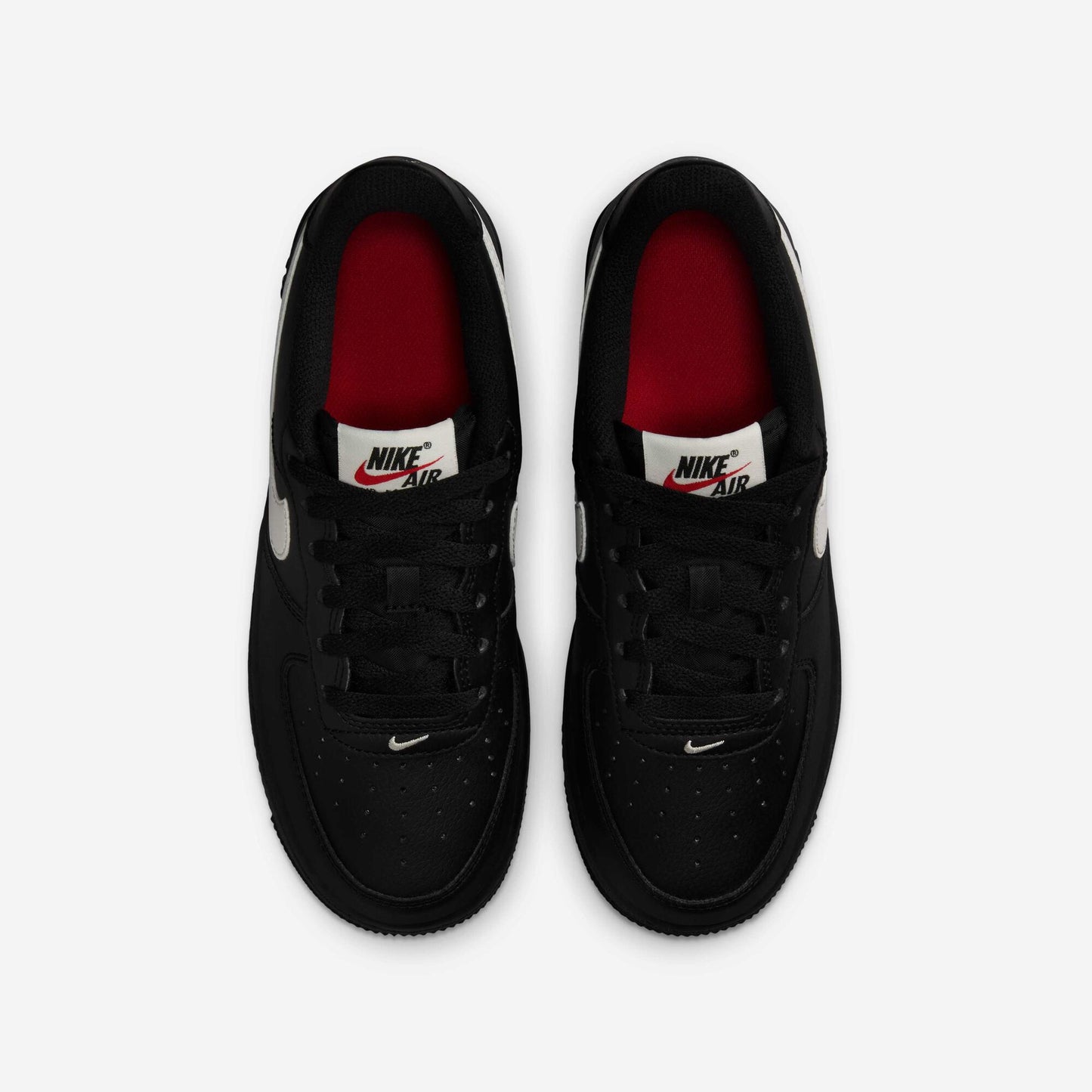 Nike Air Force 1 Older Kids' Iconic Black Leather Sneakers with Red Accents