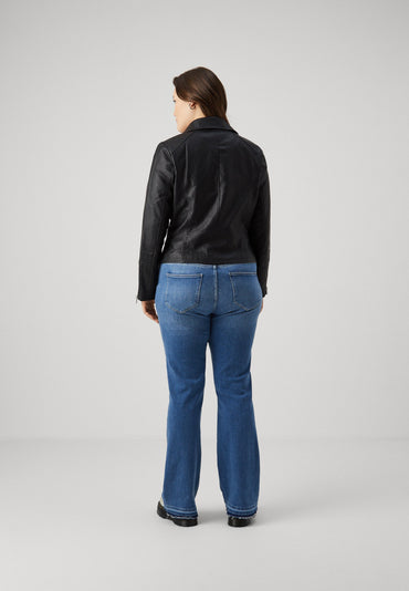 ONLY Carmakoma Women's Black Faux Leather Biker Jacket with Zip Details