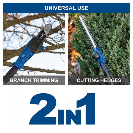 Scheppach Cordless 2-in-1 Hedge Trimmer & Pole Pruner for Ultimate Garden Reach