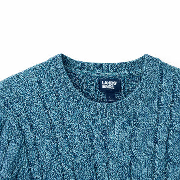 Lands' End Petrol Blue Cable Knit Crewneck Sweater - Gomix Brands Outlet