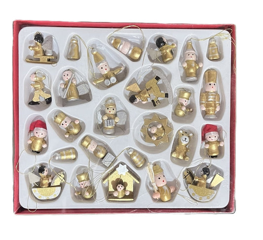 LIVARNO Home 26-Piece Gold Christmas Tree Ornaments Set, Classic Wooden Figures