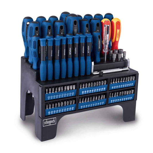 Scheppach 100-Piece VDE Screwdriver Set: Magnetic CrV Steel, Ergonomic Handles