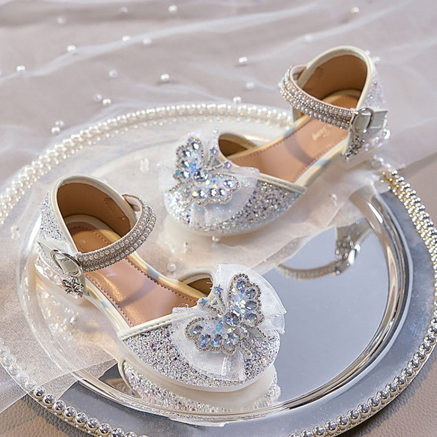 Babcutegg Girls' White Glitter Crystal Sandals: Elegant Toddler Dress & Casual Shoes