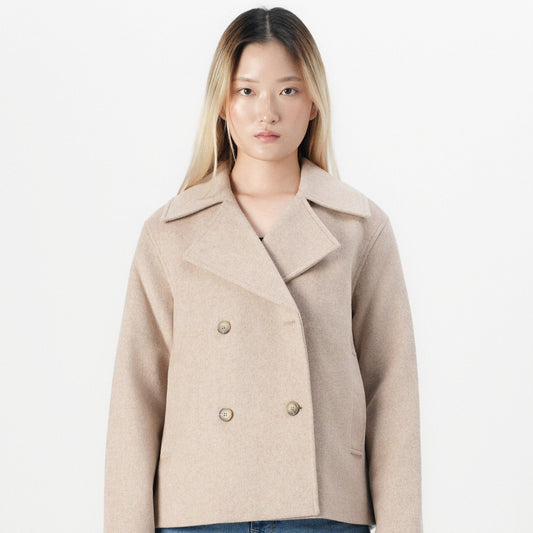 Chic Selected Femme SLFALMA Sandshell Double-Breasted Wool Blend Short Coat Jacket