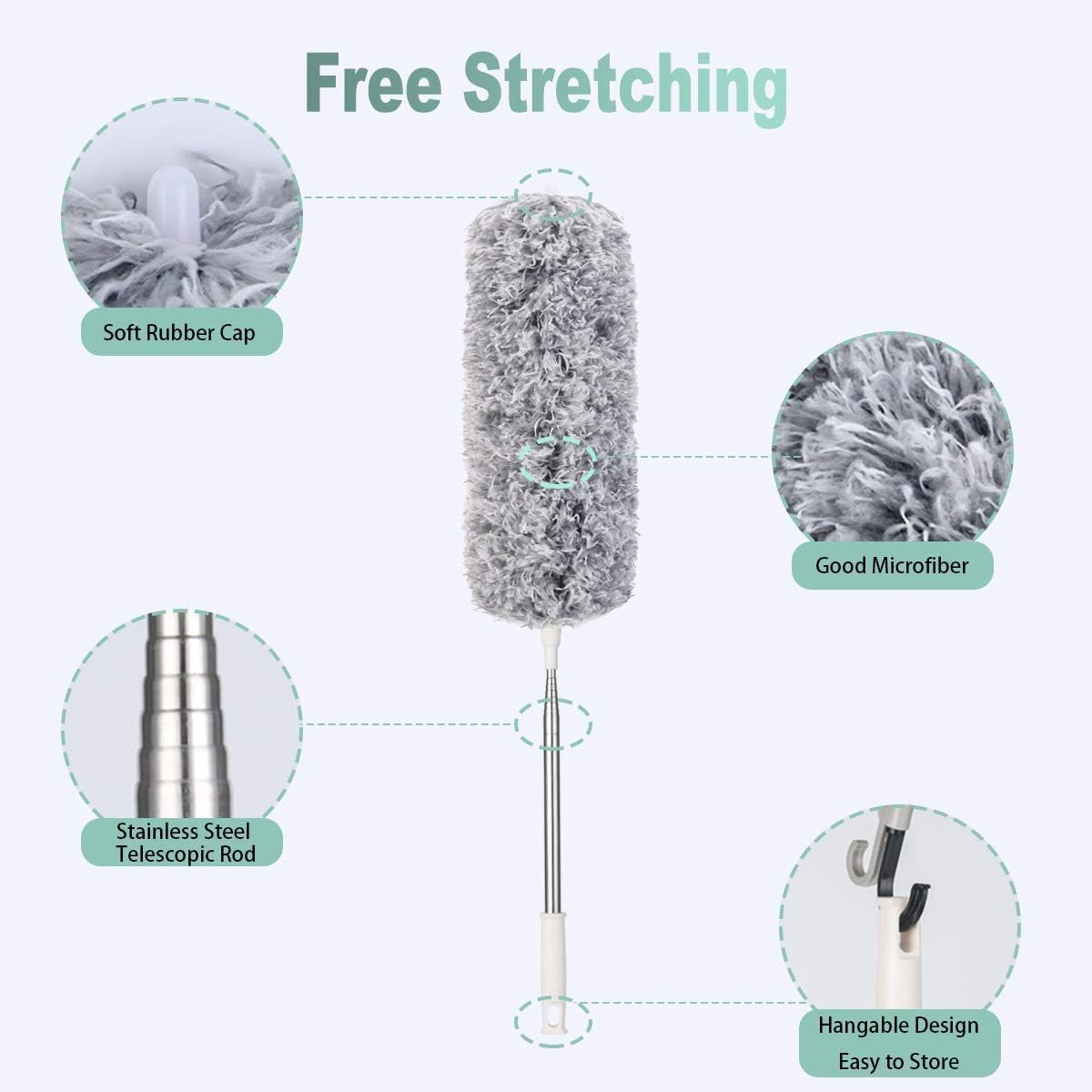 Vicloon Telescopic Microfibre Duster with 2.4m Extendable Stainless Rod