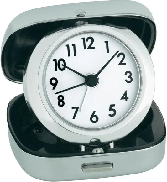 TFA Dostmann Analogue Travel Alarm Clock with Metal Box – Silver Compact Design - Gomix Brands Outlet