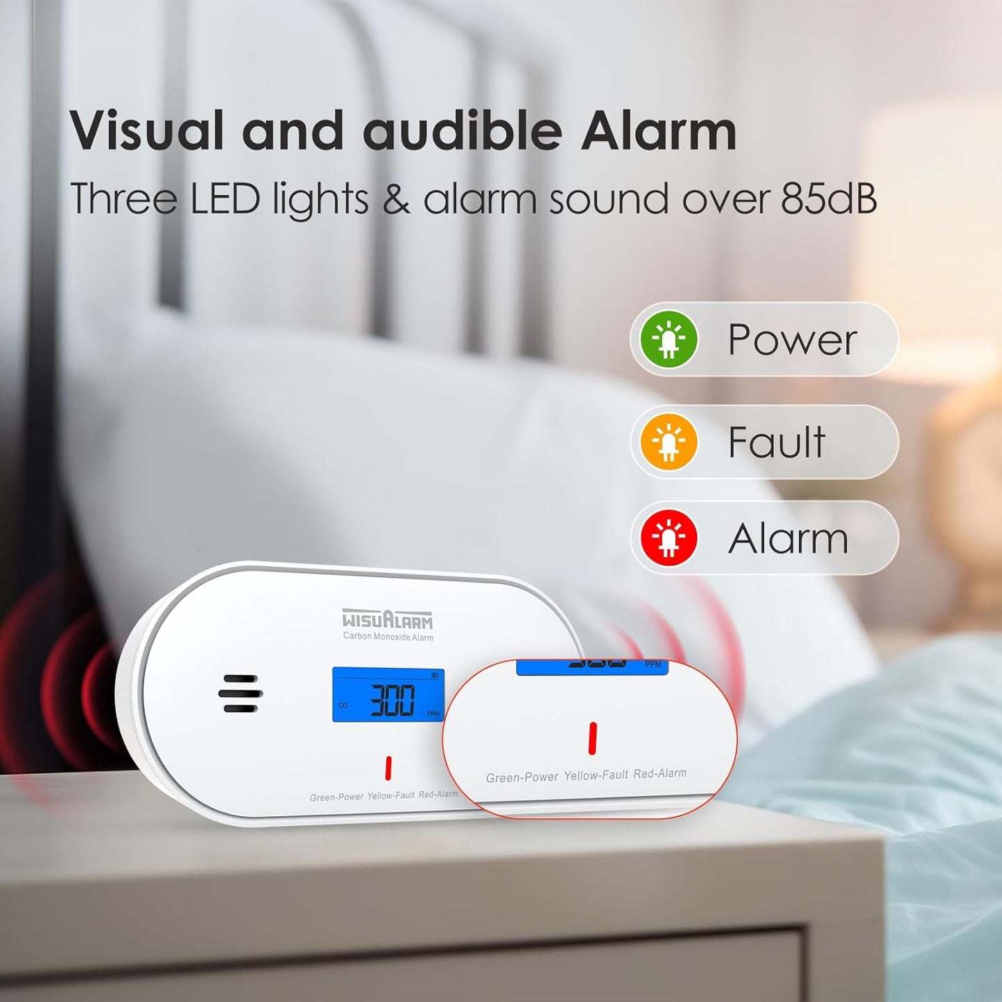 Digital Carbon Monoxide Detector: 10-Year Battery, LCD Display, Temp & Humidity