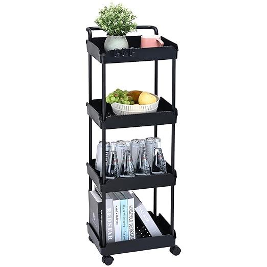 VEVOR 4-Tier Rolling Utility Cart with Lockable Wheels – Black - Gomix Brands Outlet