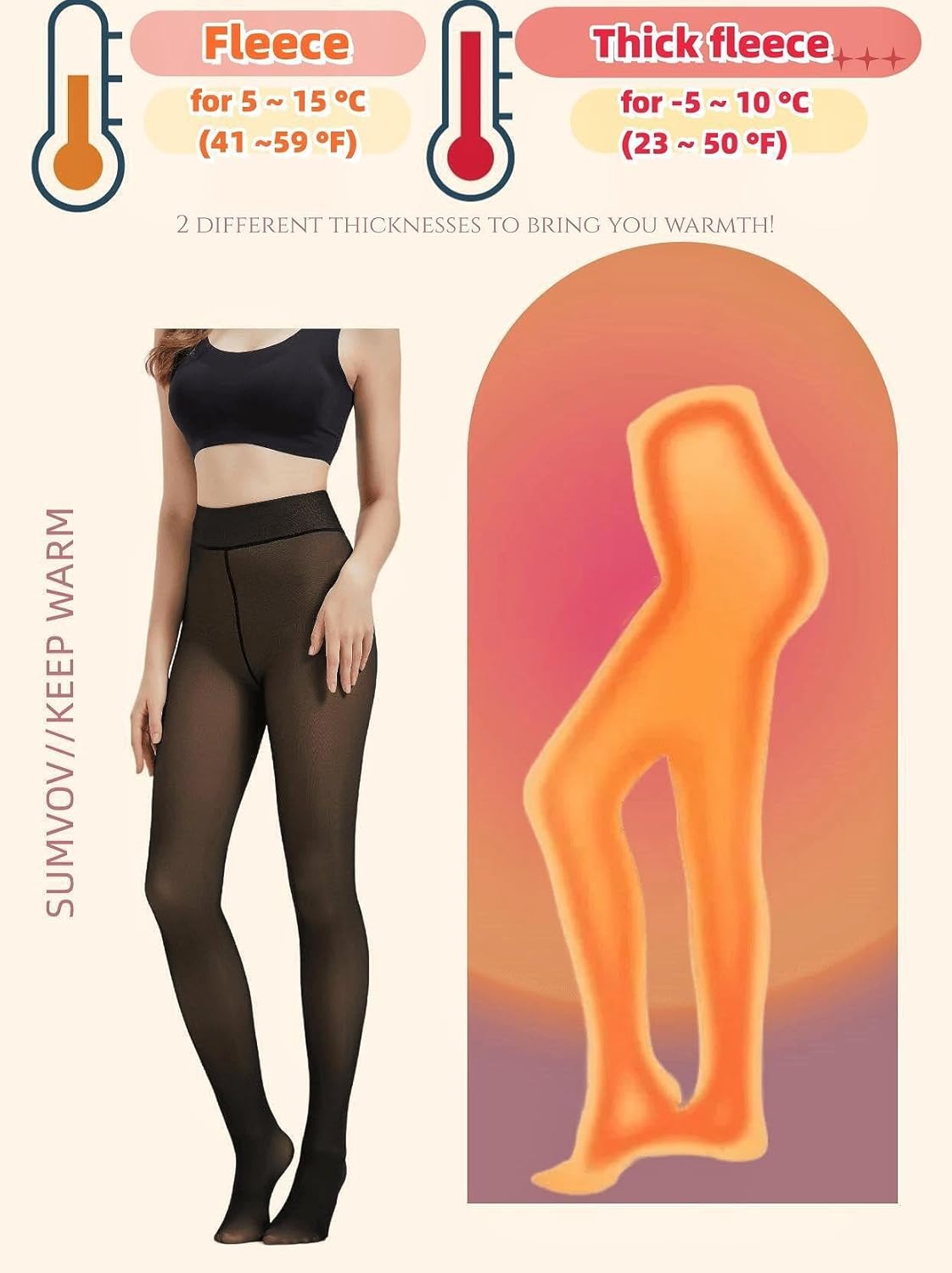 Sumvov Fleece‑Lined Winter Tights for Women – Warm Sheer Black Leggings
