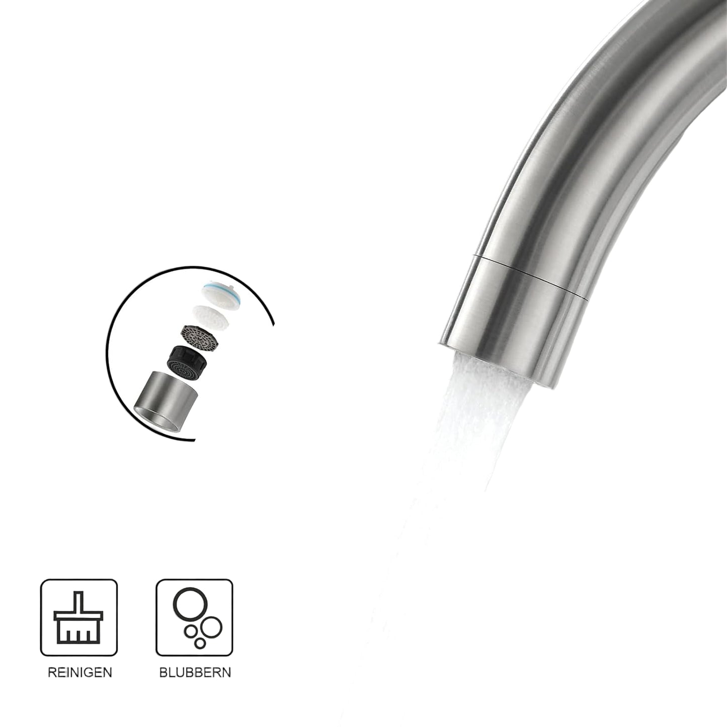 GRIFEMA High-Arc Stainless Kitchen Faucet with 360° Sprayer
