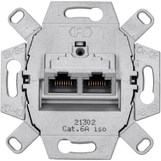 Rutenbeck Cat.6A ISO 8/8 Up 0 Flush-Mount 2-Port Wall Plate