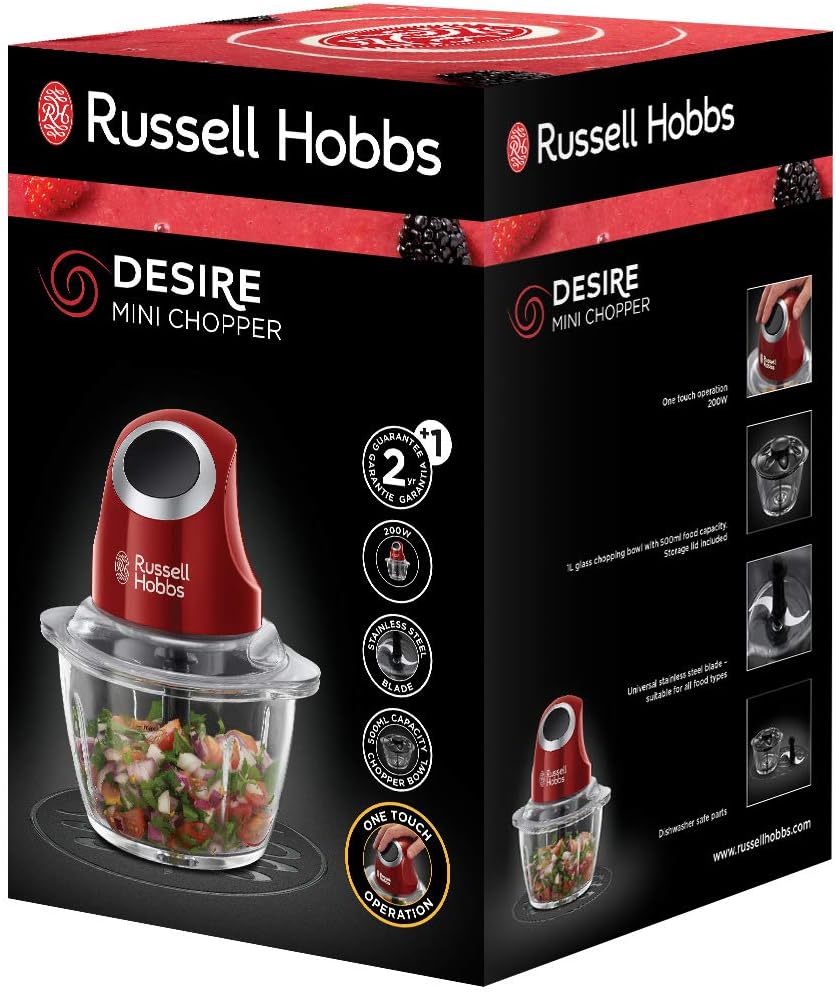 Russell Hobbs Desire Mini Food Processor Red Black 500ml