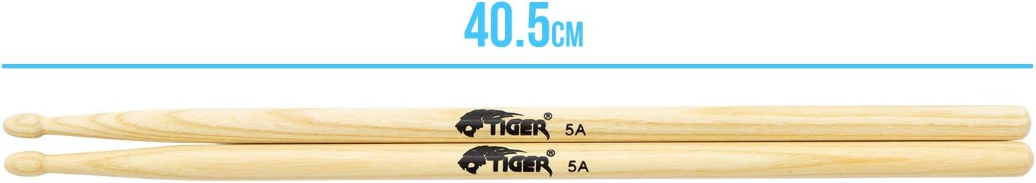 Tiger TDA77-5A Hickory Wood Tip Drumsticks - Pair for Acoustic Drums