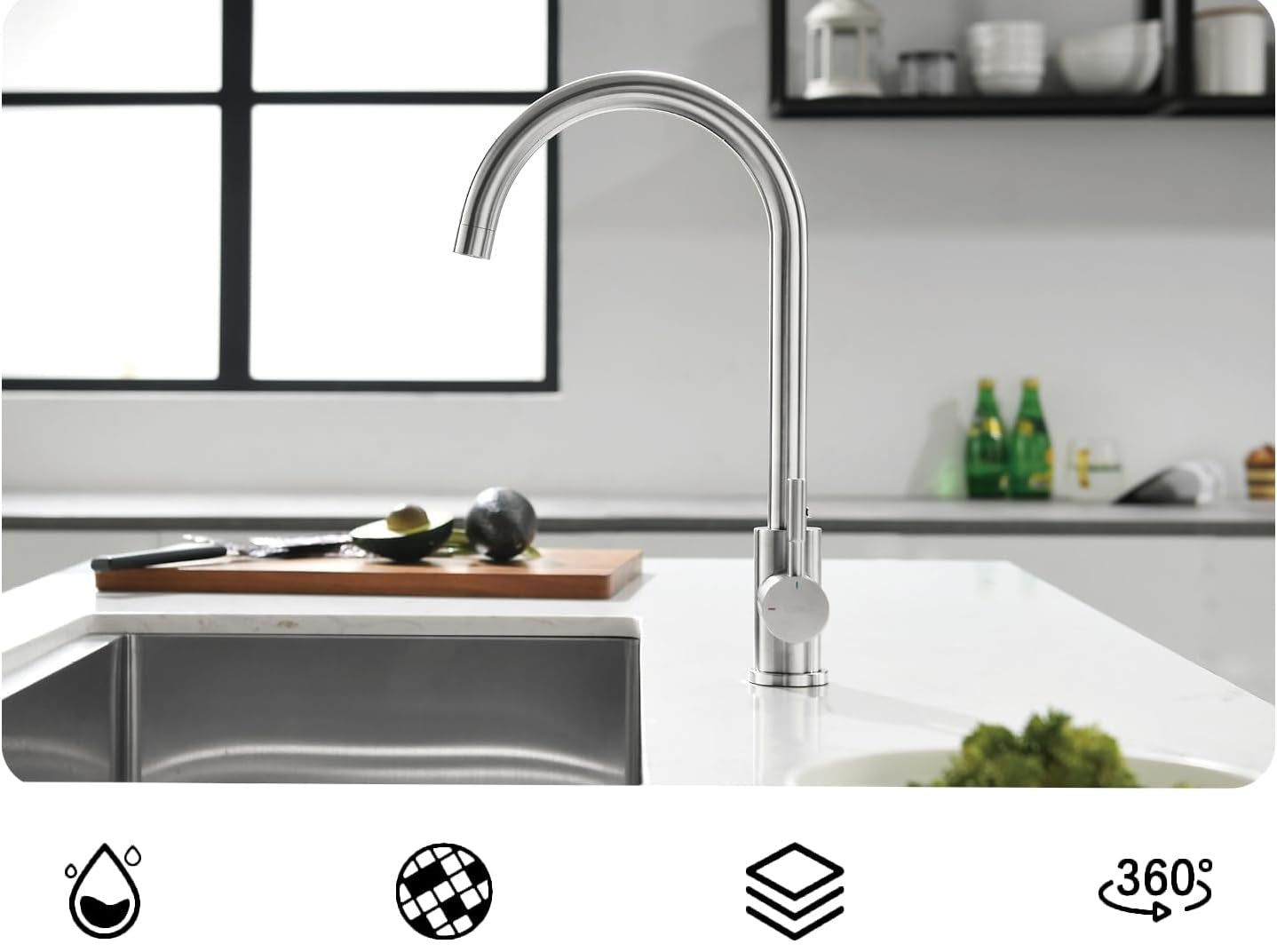 GRIFEMA High-Arc Stainless Kitchen Faucet with 360° Sprayer