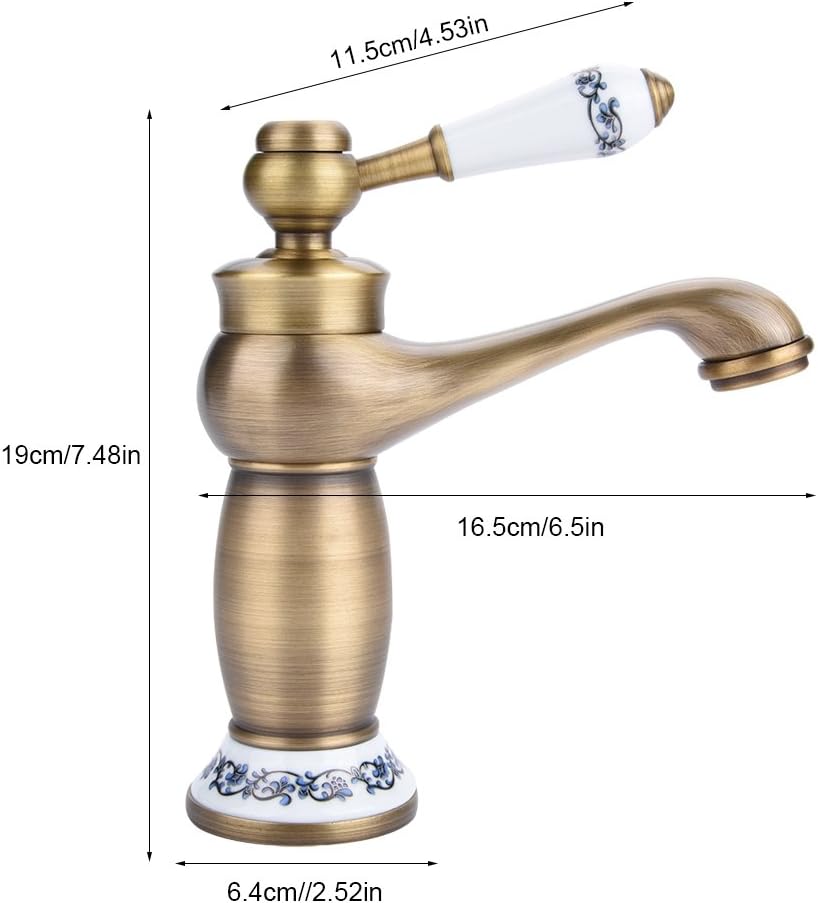 Fdit Antique Brass Ceramic Bathroom Faucet with Long Neck