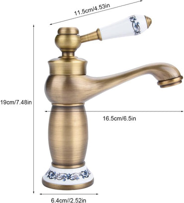 Fdit Antique Brass Ceramic Bathroom Faucet with Long Neck