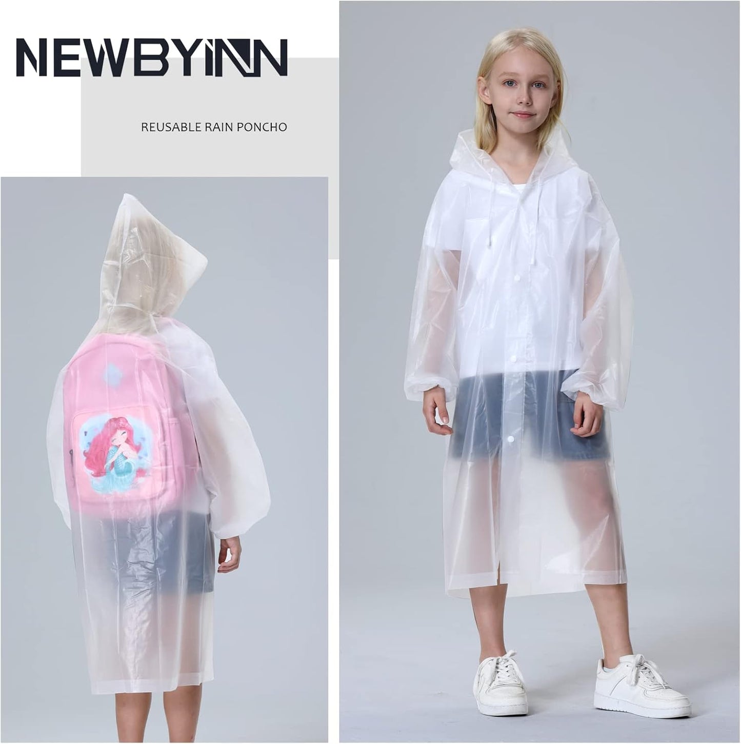 Newbyinn Raincoats 2 Pack EVA Rain Ponchos for Kids with Hood
