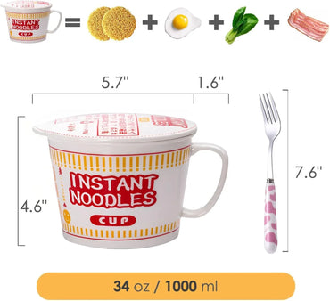 Large Red Ceramic Ramen Bowl with Lid & Fork – 1000ml Capacity - Gomix Brands Outlet